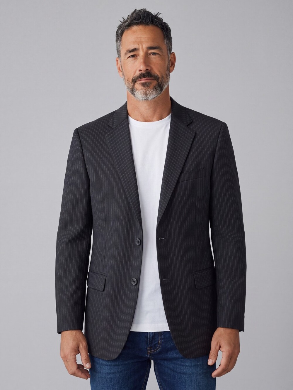 Dockers Men's Black Pinstripe Two-Button Suit Jacket